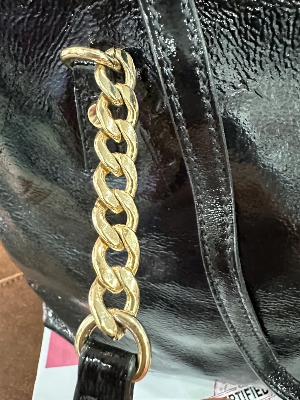 Michael Kors Black Patent Tote with Gold Chain Charm